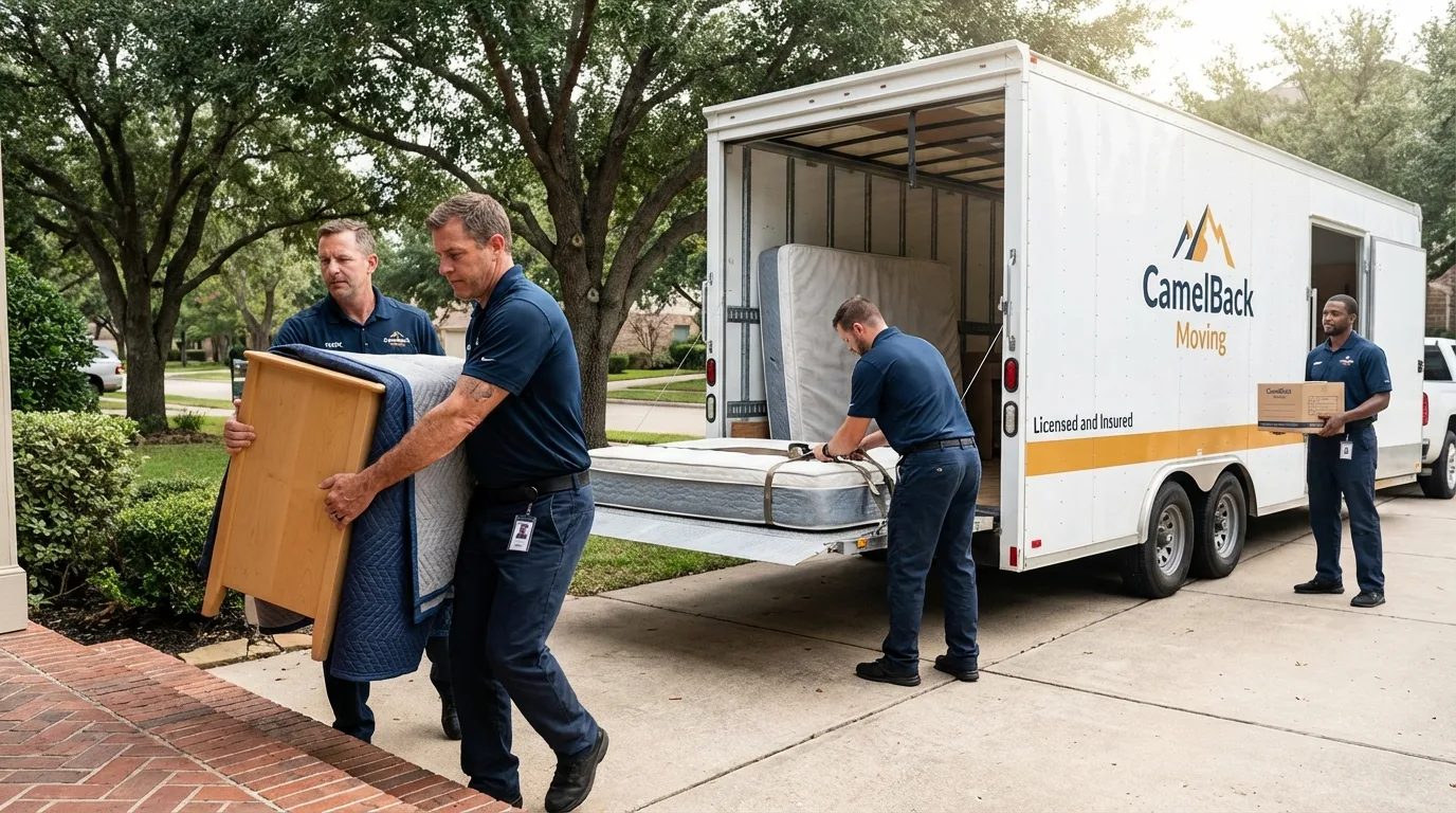 Crew loading residential truck for cross-state move from Ola, AR